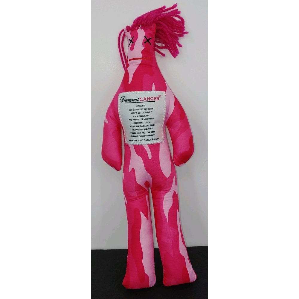 Pink Dammit Cancer Doll Limited Edition 13" Plush Camo Yarn Hair